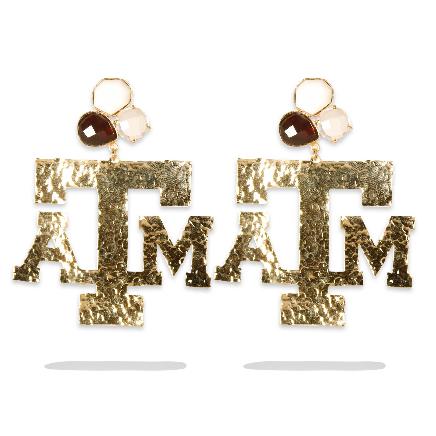 Texas A&M 3 Gemstone Gold Earrings
