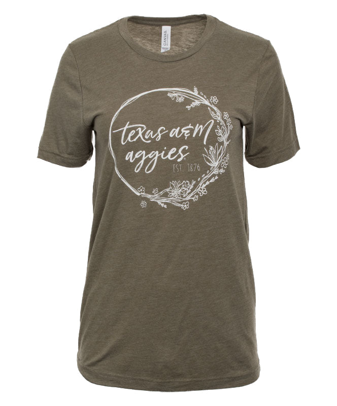 Texas A&M Aggie Olive Wreath Graphic T-Shirt
