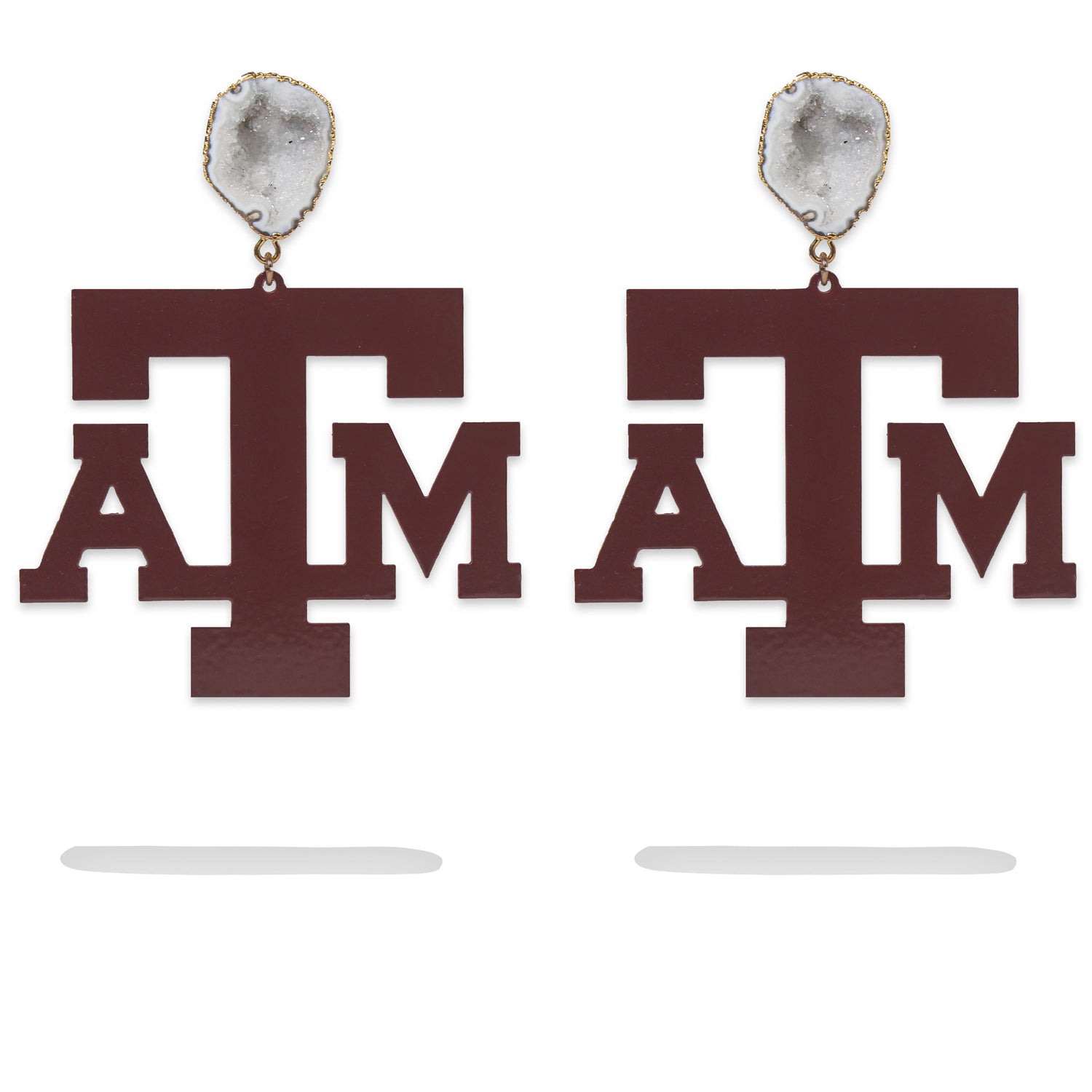Texas A&M Maroon Logo White Geode Earrings