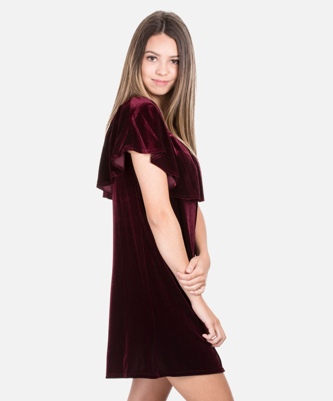 Overlap Maroon Velvet Dress