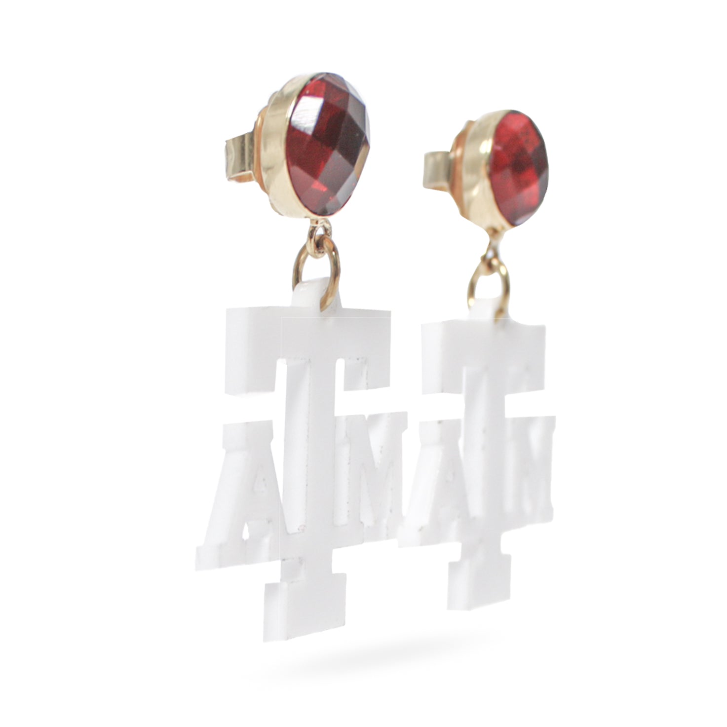 Texas A&M Mini Logo White Earrings With Garnet Stud