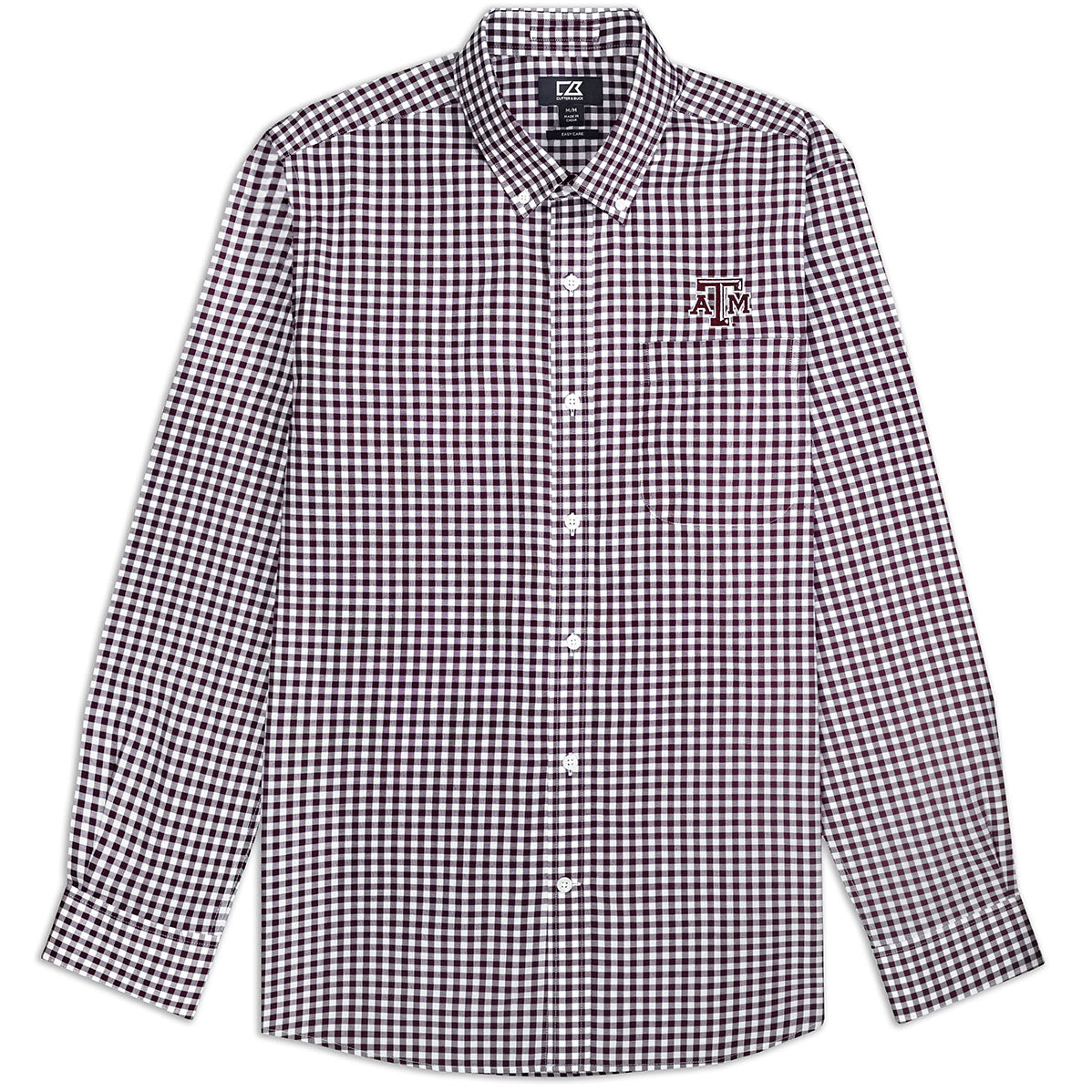 Texas A&M Cutter & Buck Long Sleeve Gingham Button Down