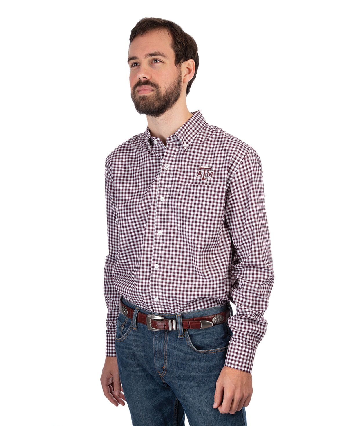 Texas A&M Cutter & Buck Long Sleeve Gingham Button Down