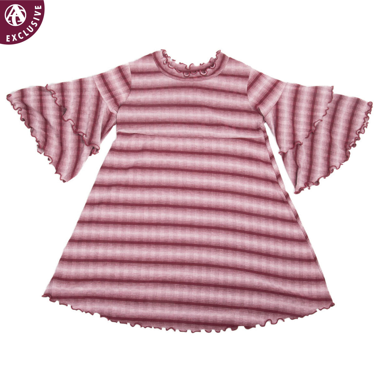 Maroon Striped Made in College Station Ruffle Bell Sleeve Dress