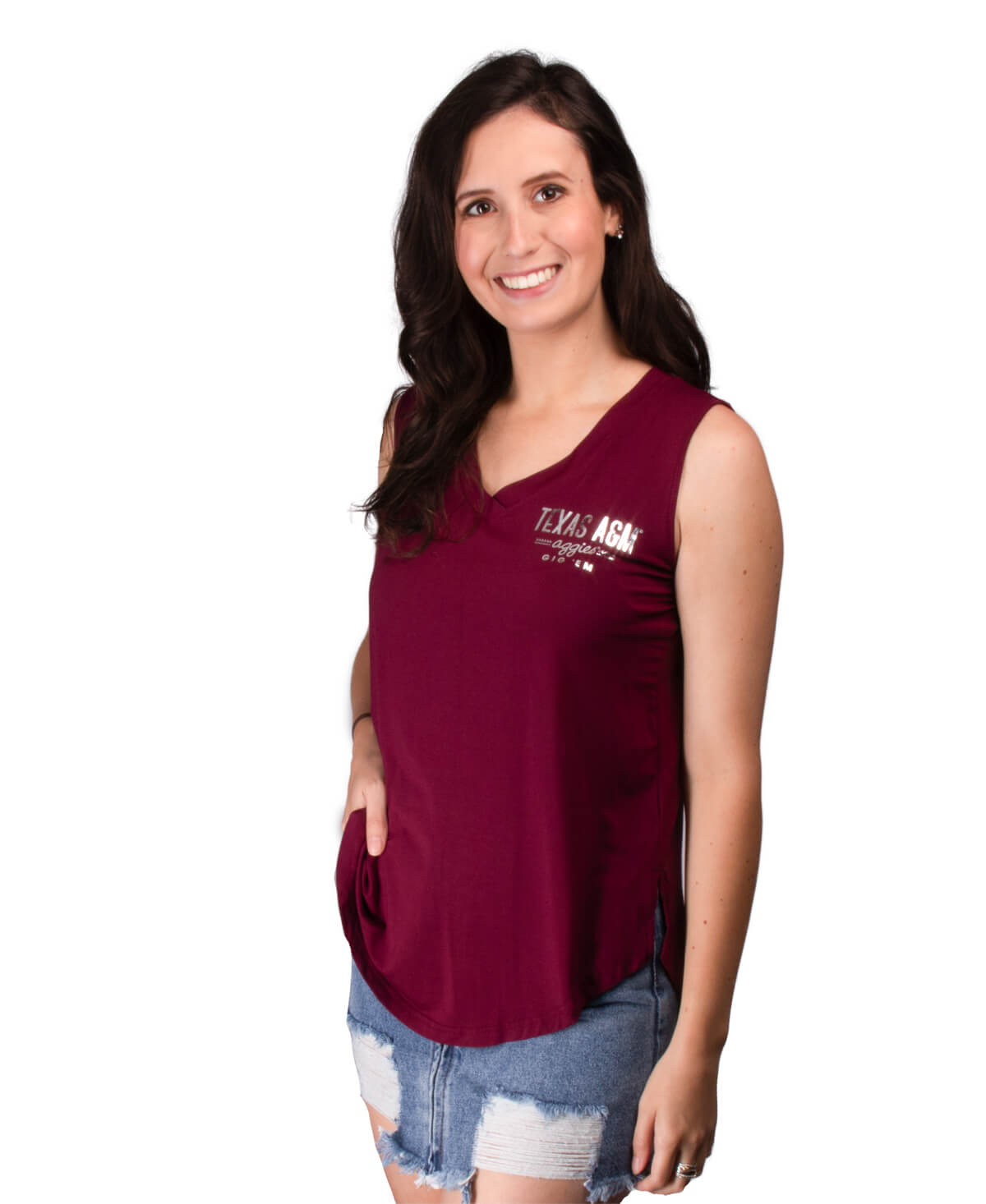 Texas A&M Maroon Hailey Curved Hem V-Neck Tank