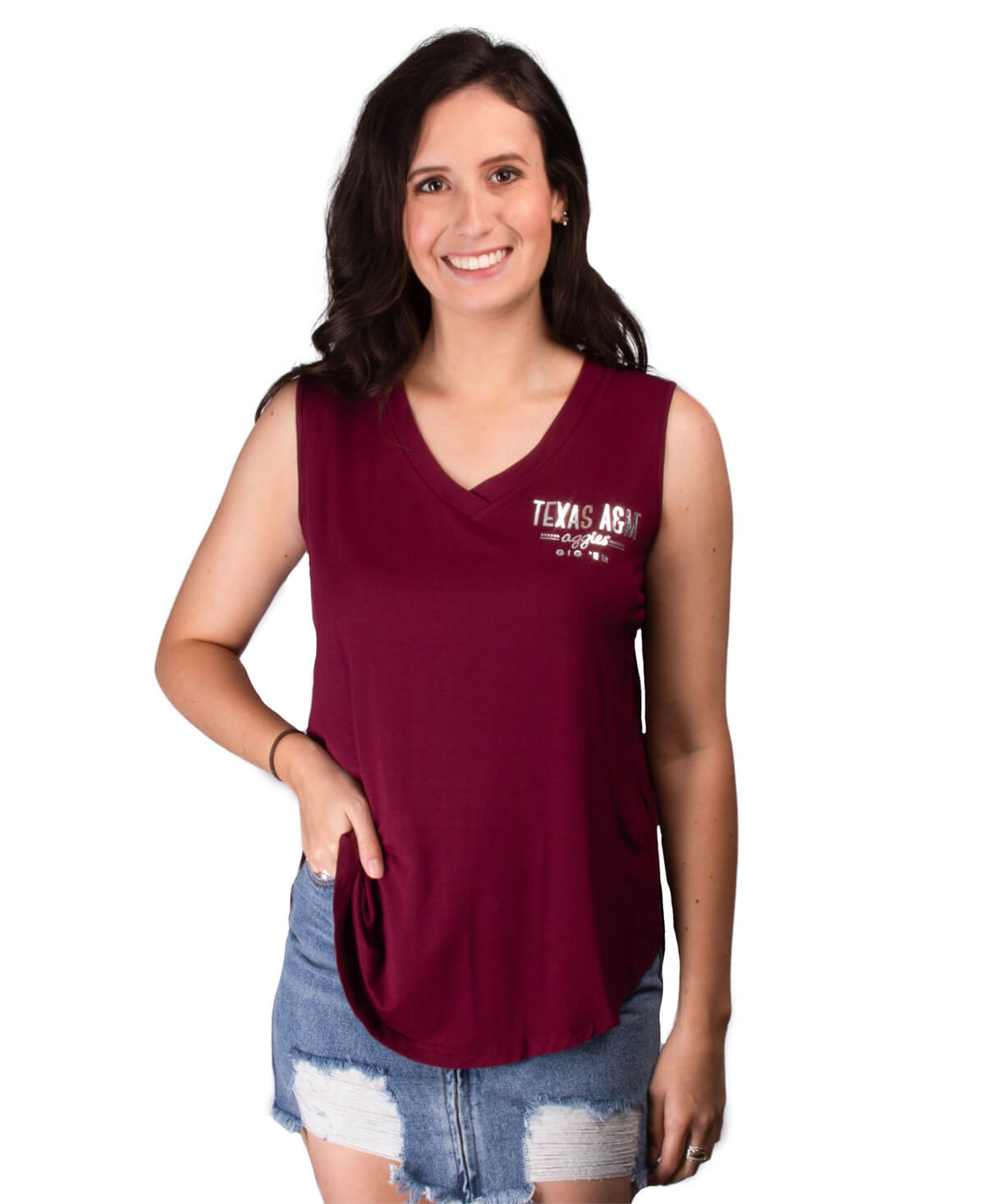 Texas A&M Maroon Hailey Curved Hem V-Neck Tank