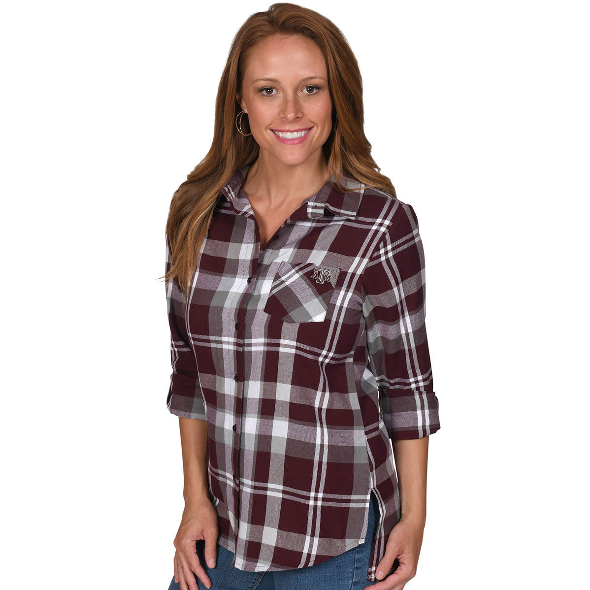 Texas A&M Women's Boyfriend Plaid Button Down