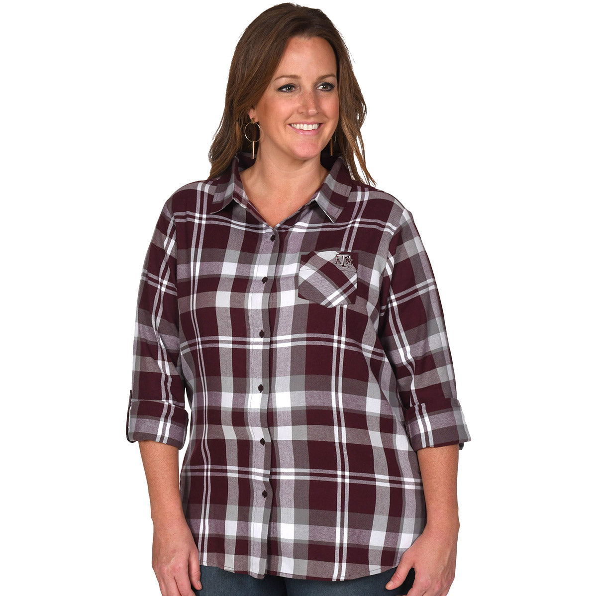 Texas A&M Women's Boyfriend Plaid Button Down
