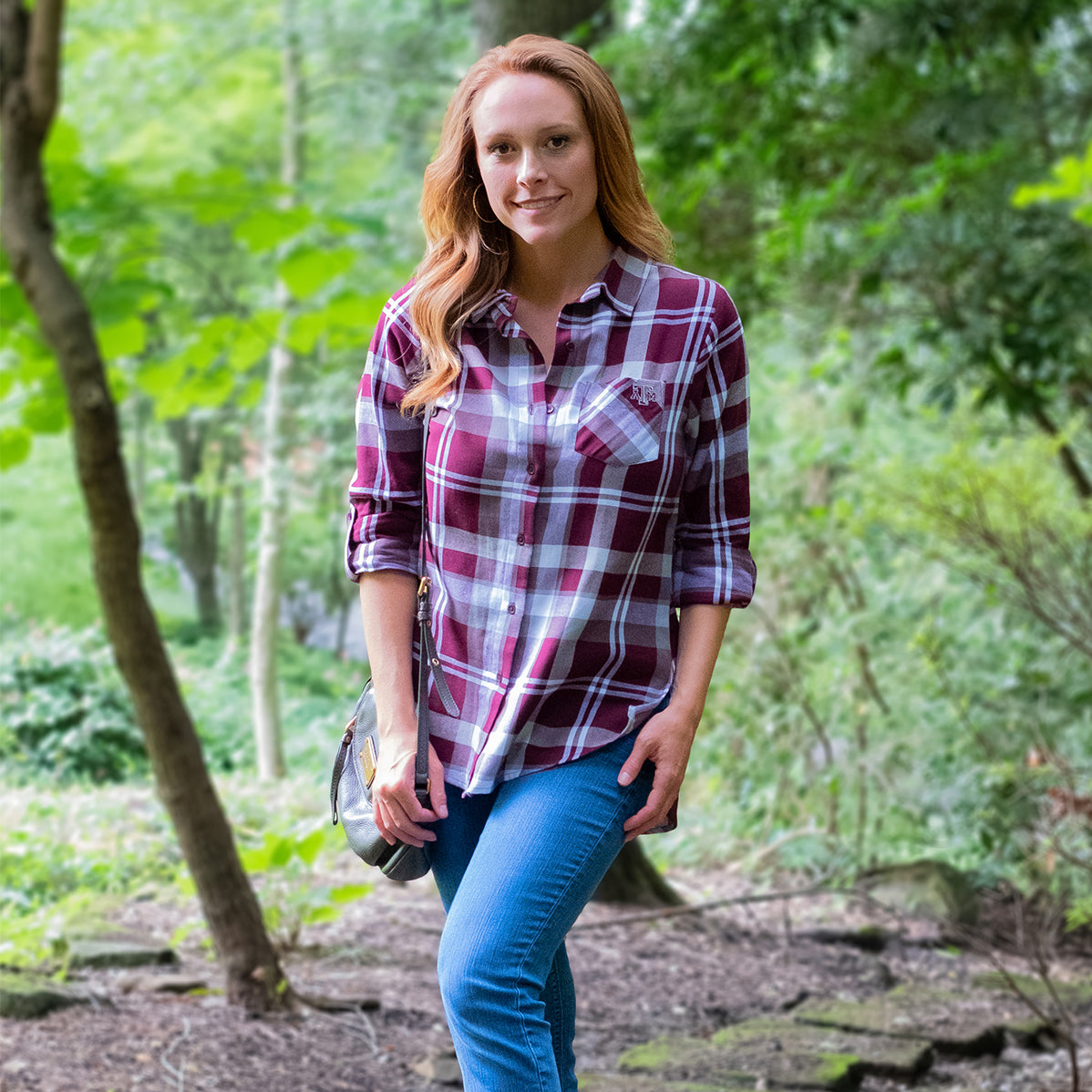 Texas A&M Women's Boyfriend Plaid Button Down