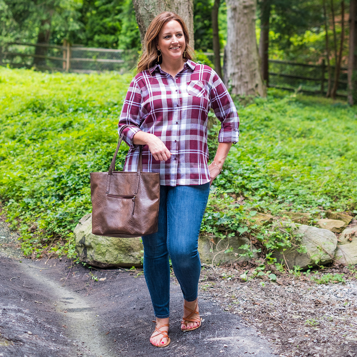 Texas A&M Women's Boyfriend Plaid Button Down