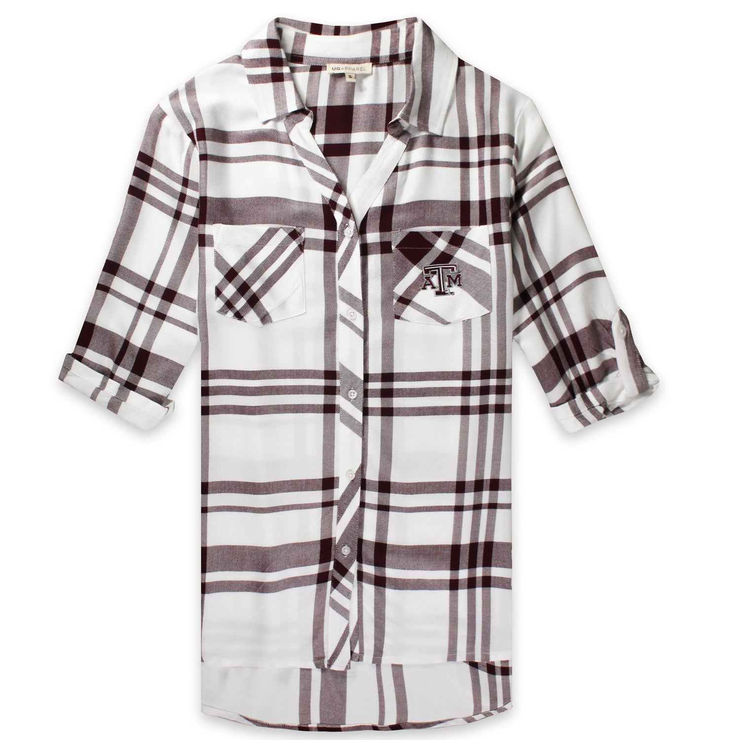 Texas A&M Women's Satin Weave Plaid Button Down