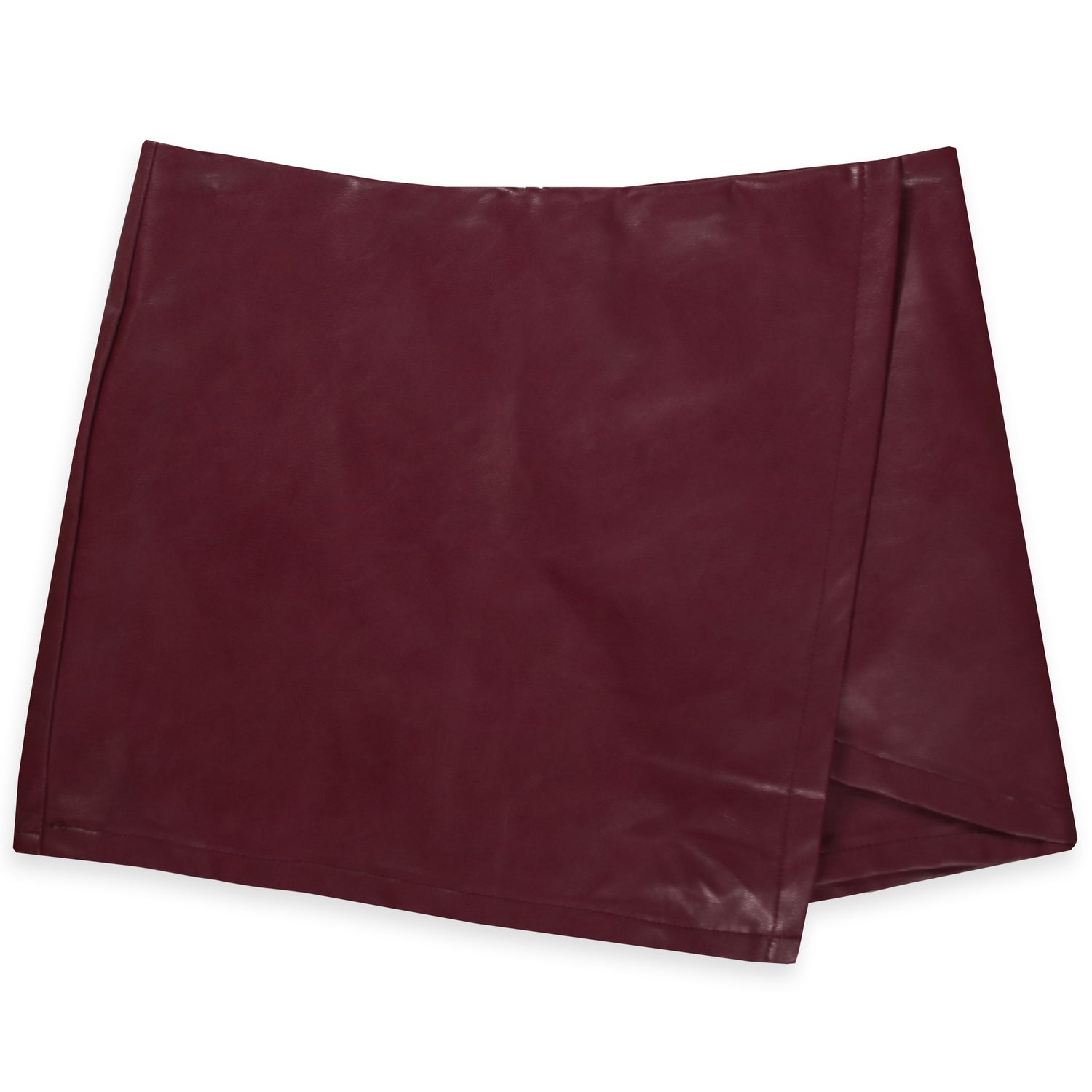 Maroon Faux Leather Asymmetrical Skirt