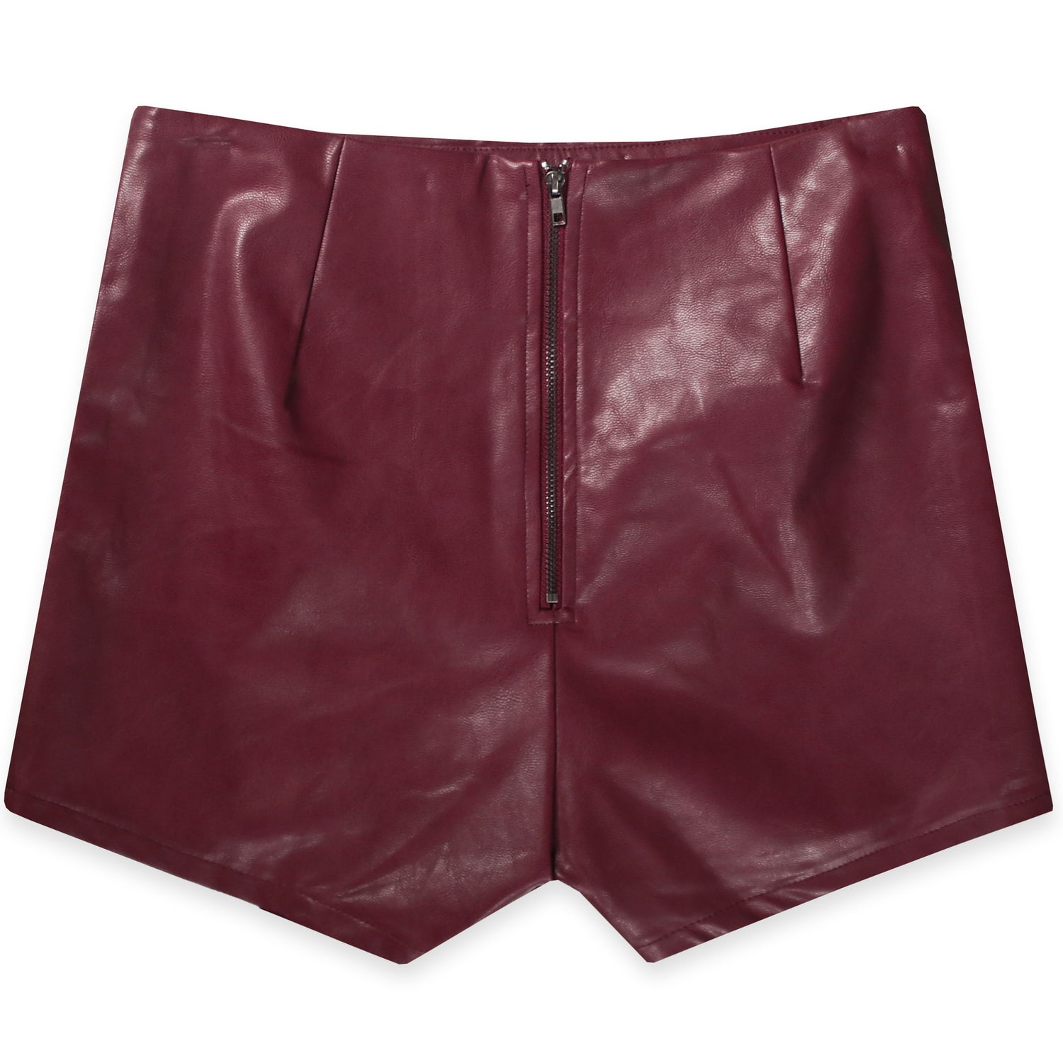 Maroon Faux Leather Asymmetrical Skirt