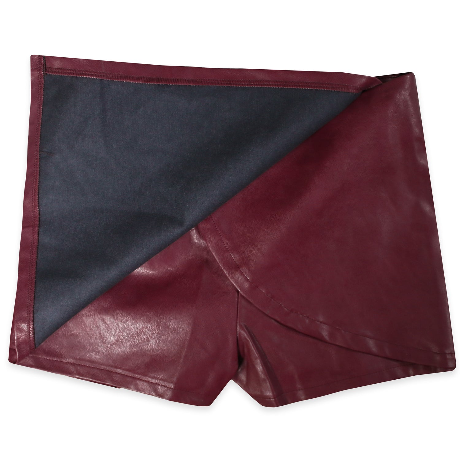 Maroon Faux Leather Asymmetrical Skirt