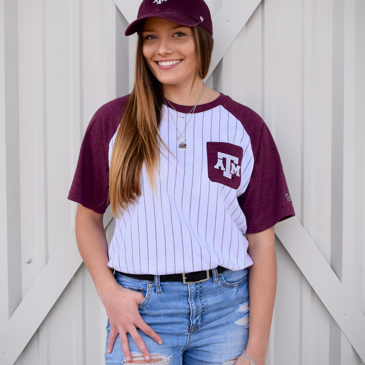 Texas A&M Colosseum Pinstripe Baseball Tee