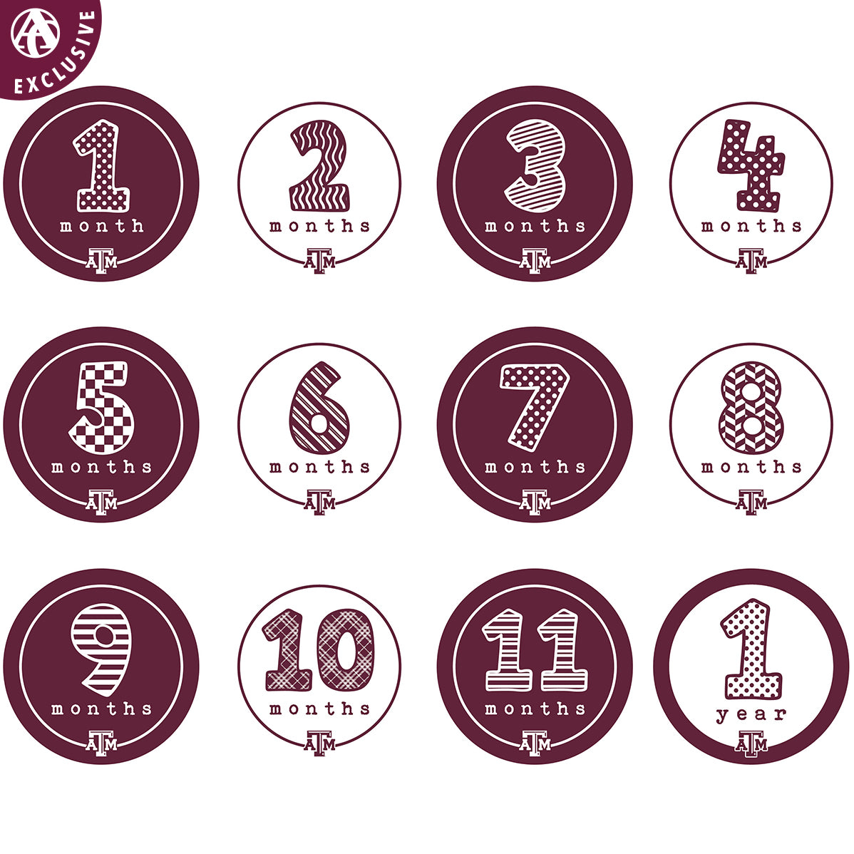 Texas A&M Lil' Ags First Year Monthly Stickers
