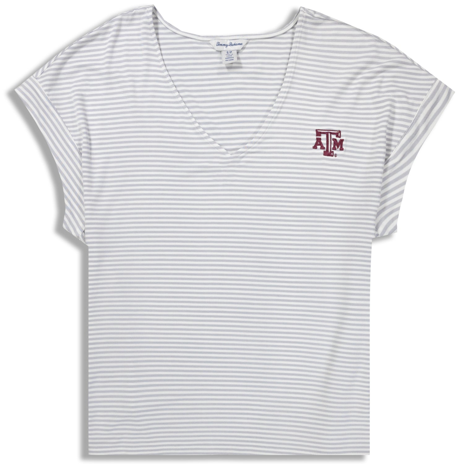 Texas A&M Tommy Bahama Sport Cassia Stripe V-Neck SS Top