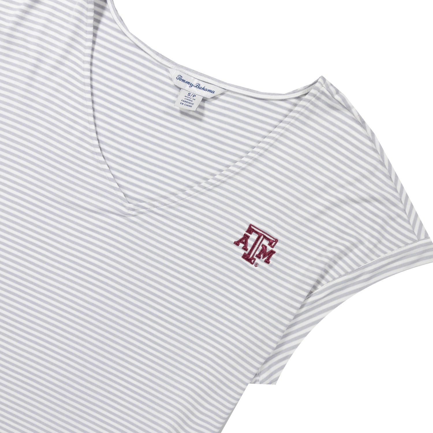 Texas A&M Tommy Bahama Sport Cassia Stripe V-Neck SS Top