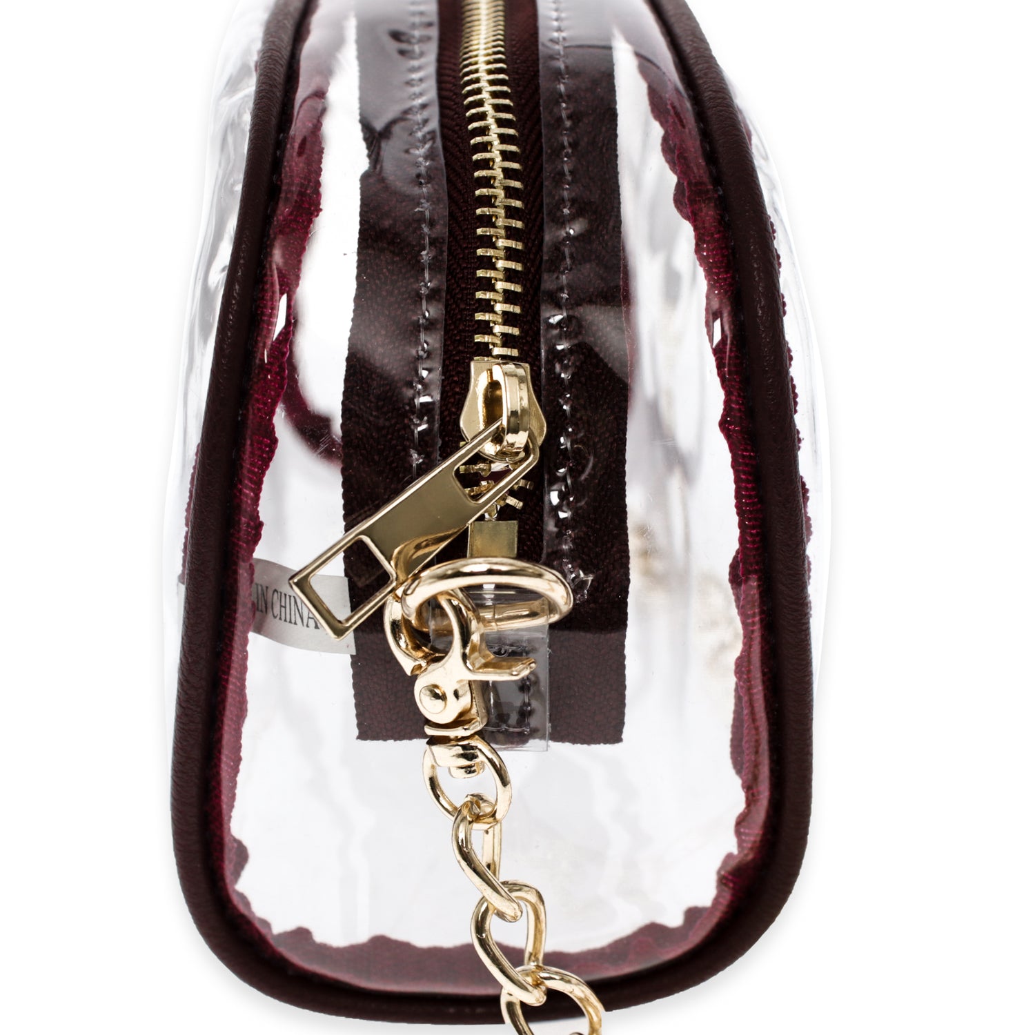 Maroon & Clear Crossbody With Gold Chain
