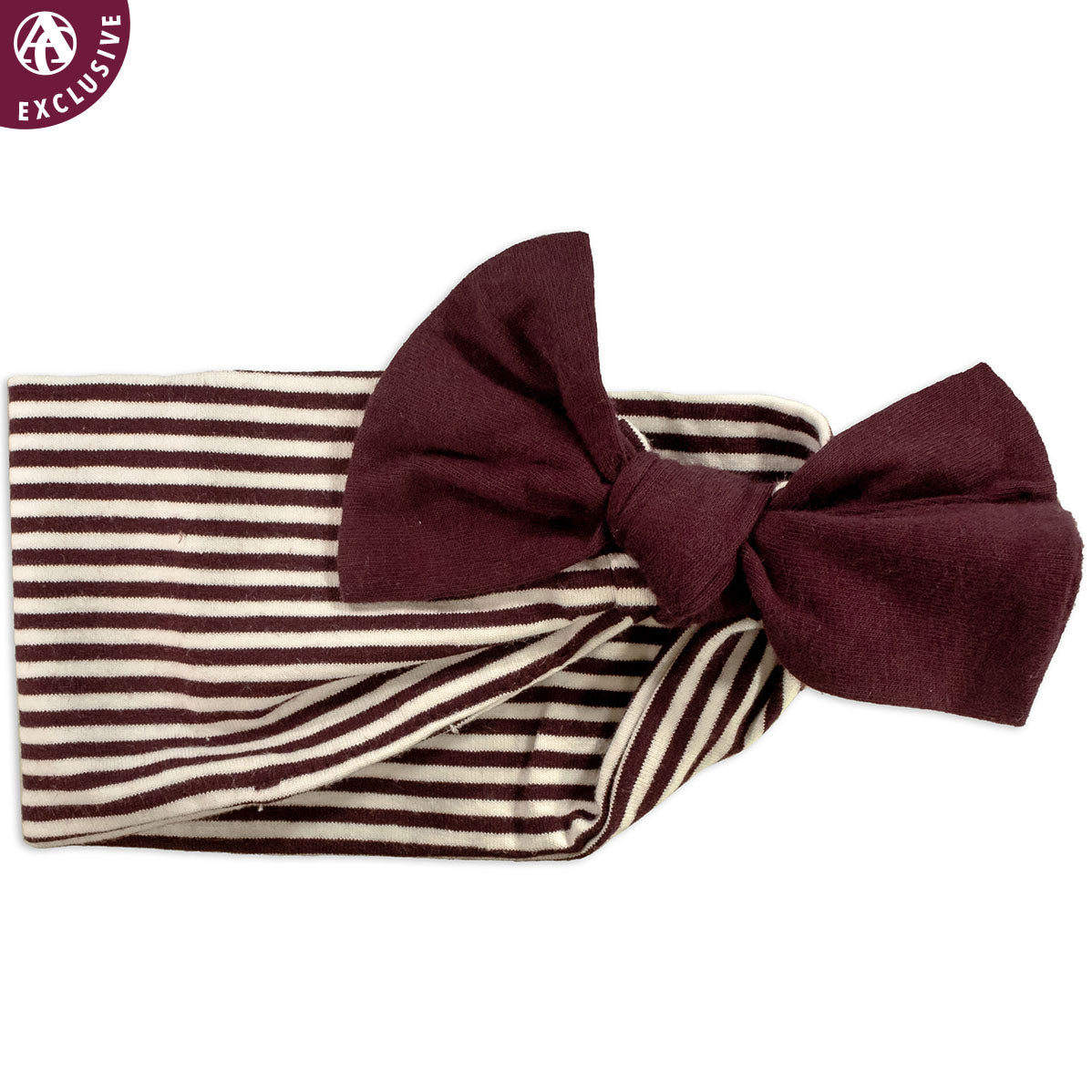 Maroon & White Striped Headband With Maroon Bow