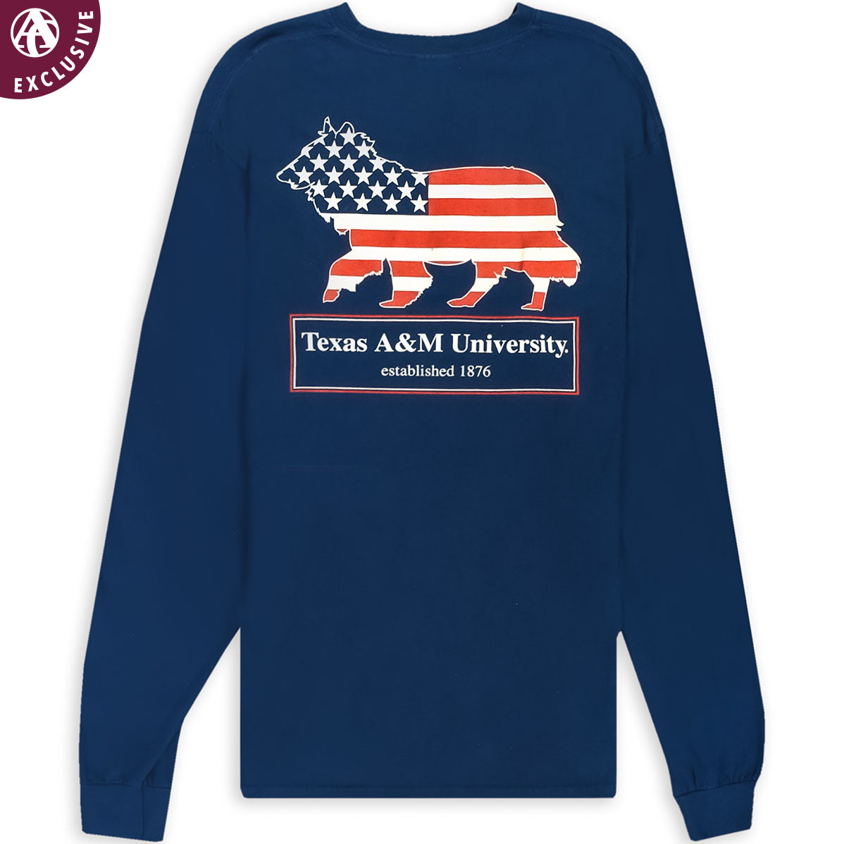 Texas A&M Reveille American Flag Long Sleeve T-Shirt