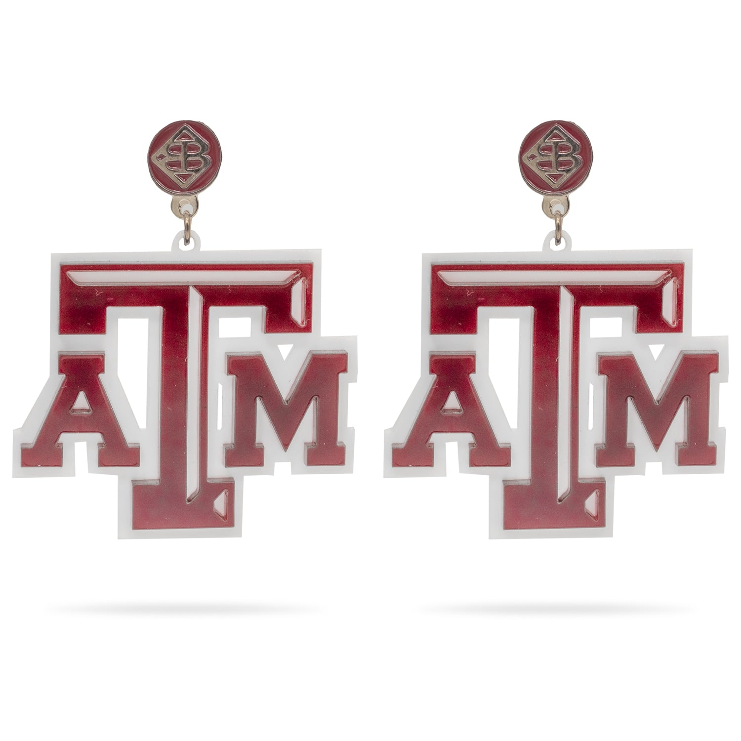 Texas A&M Team Rln Maroon & White Layered Atm Logo Earrings