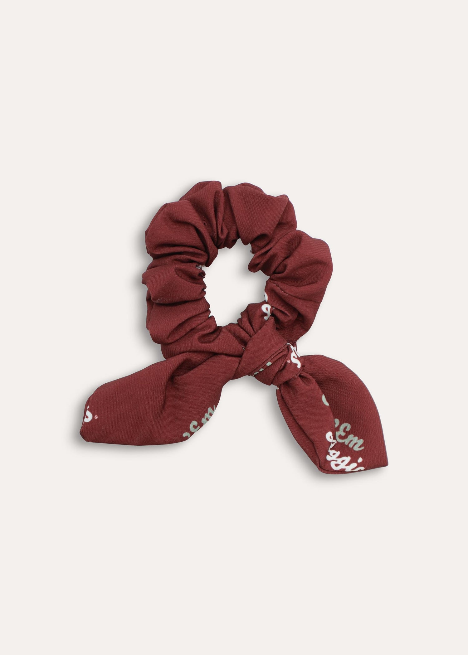 Gig 'Em Aggies Maroon And White Slogan Scrunchie
