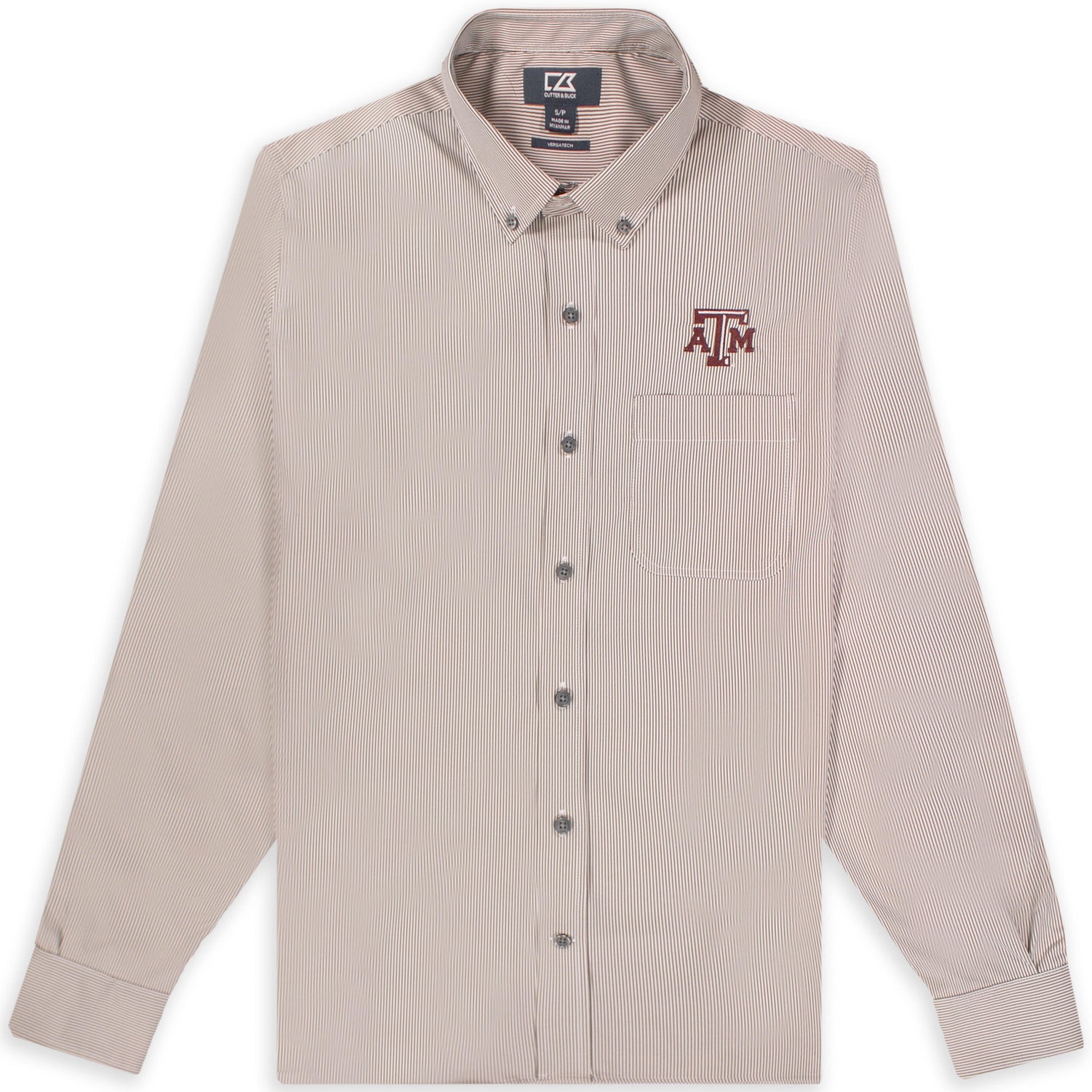Texas A&M Cutter & Buck Versatech Pinstipe Buttondown