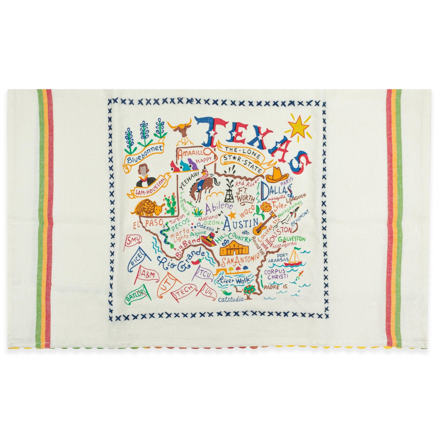 Texas Catstudio Embroidered Dish Towel