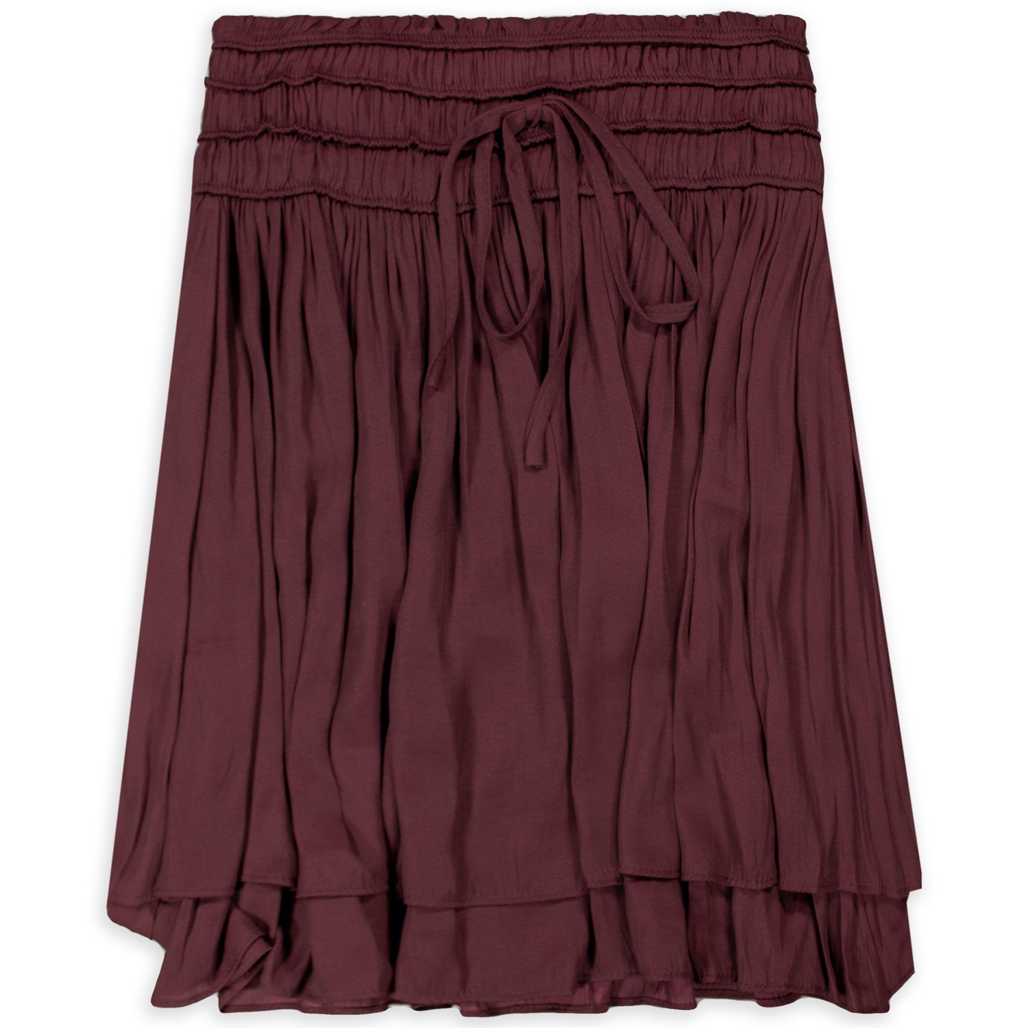 Maroon She + Sky Satin Layered Smocked Skirt