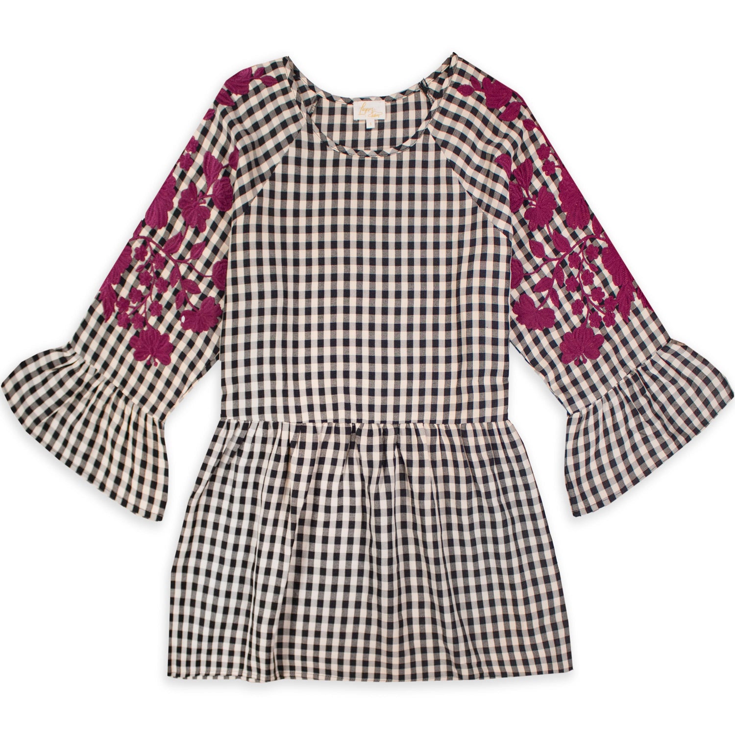Maroon Embroidered Layerz Black & Cream Plaid Willow Top