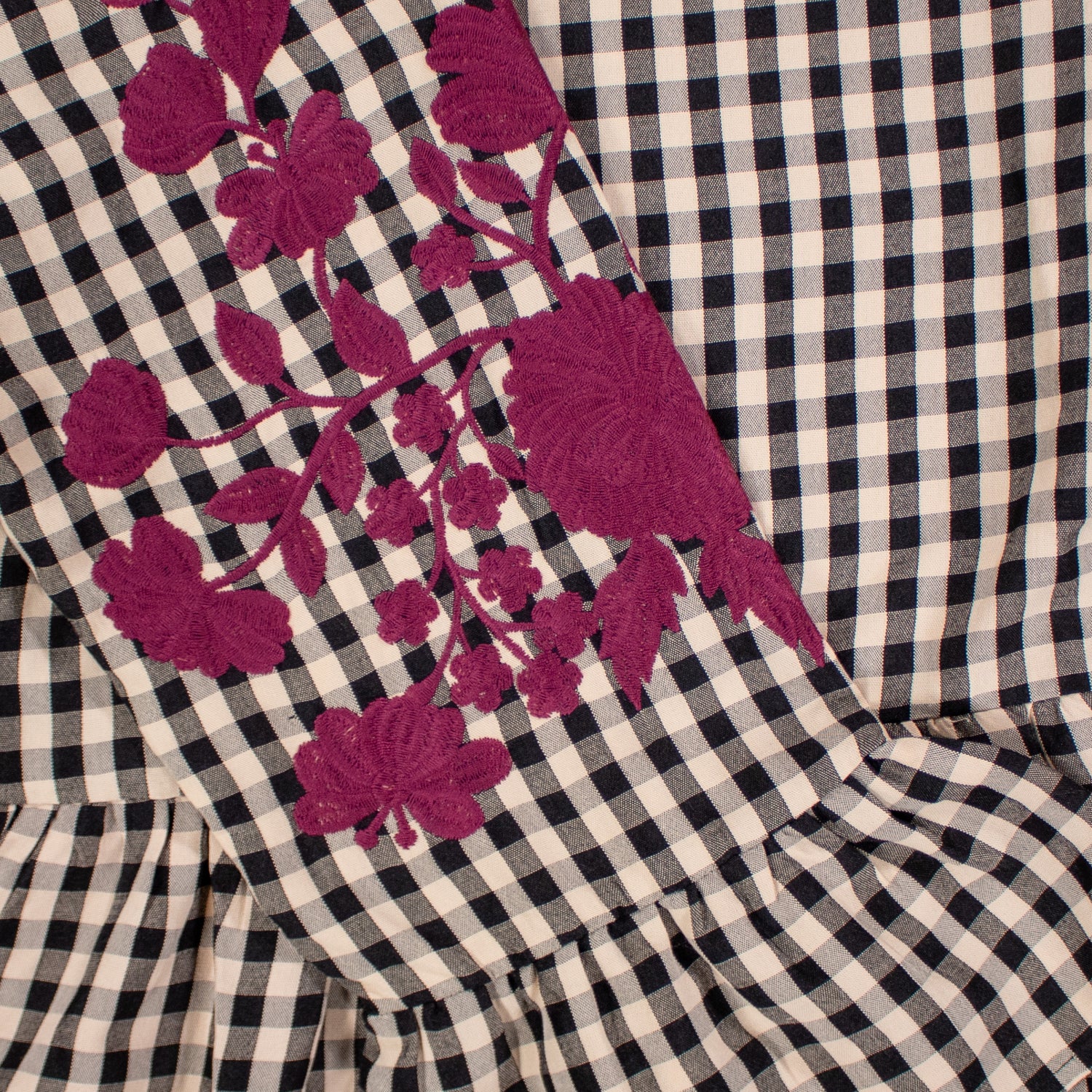 Maroon Embroidered Layerz Black & Cream Plaid Willow Top
