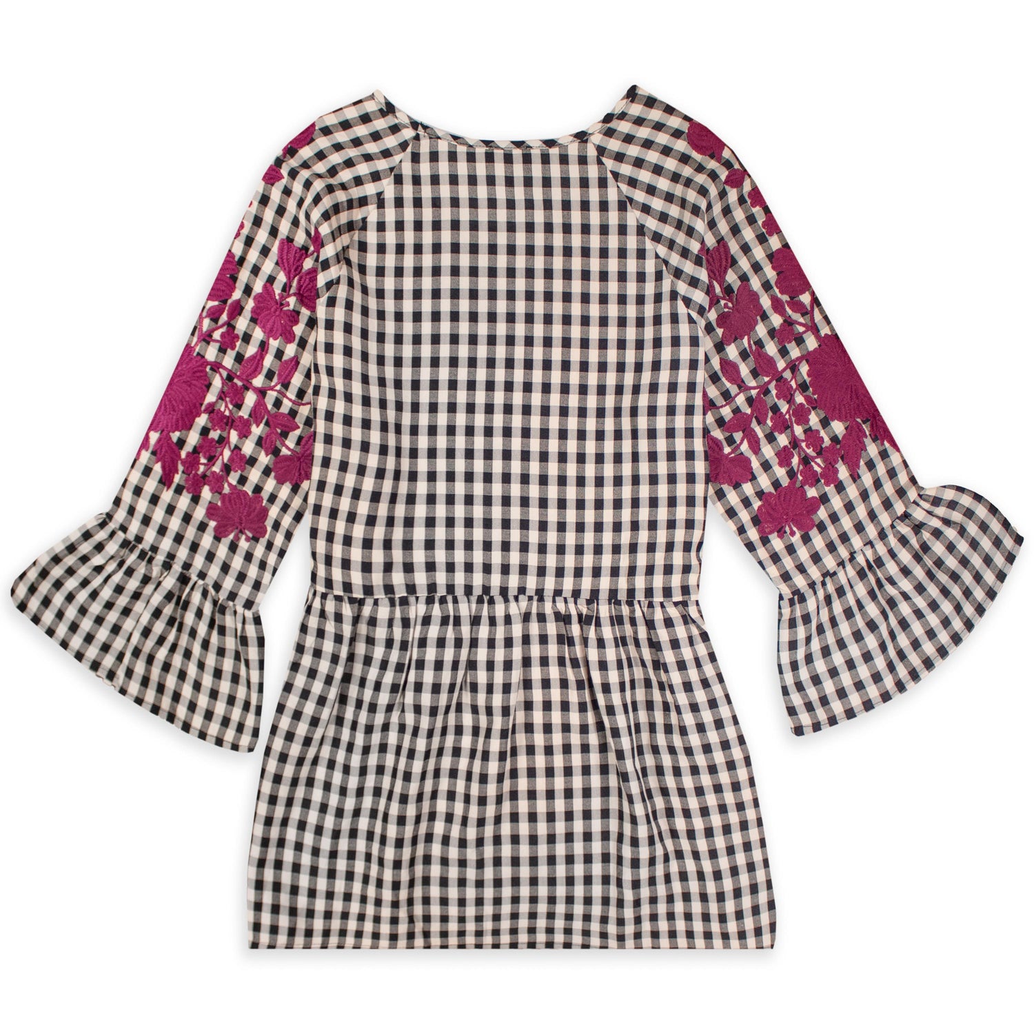 Maroon Embroidered Layerz Black & Cream Plaid Willow Top