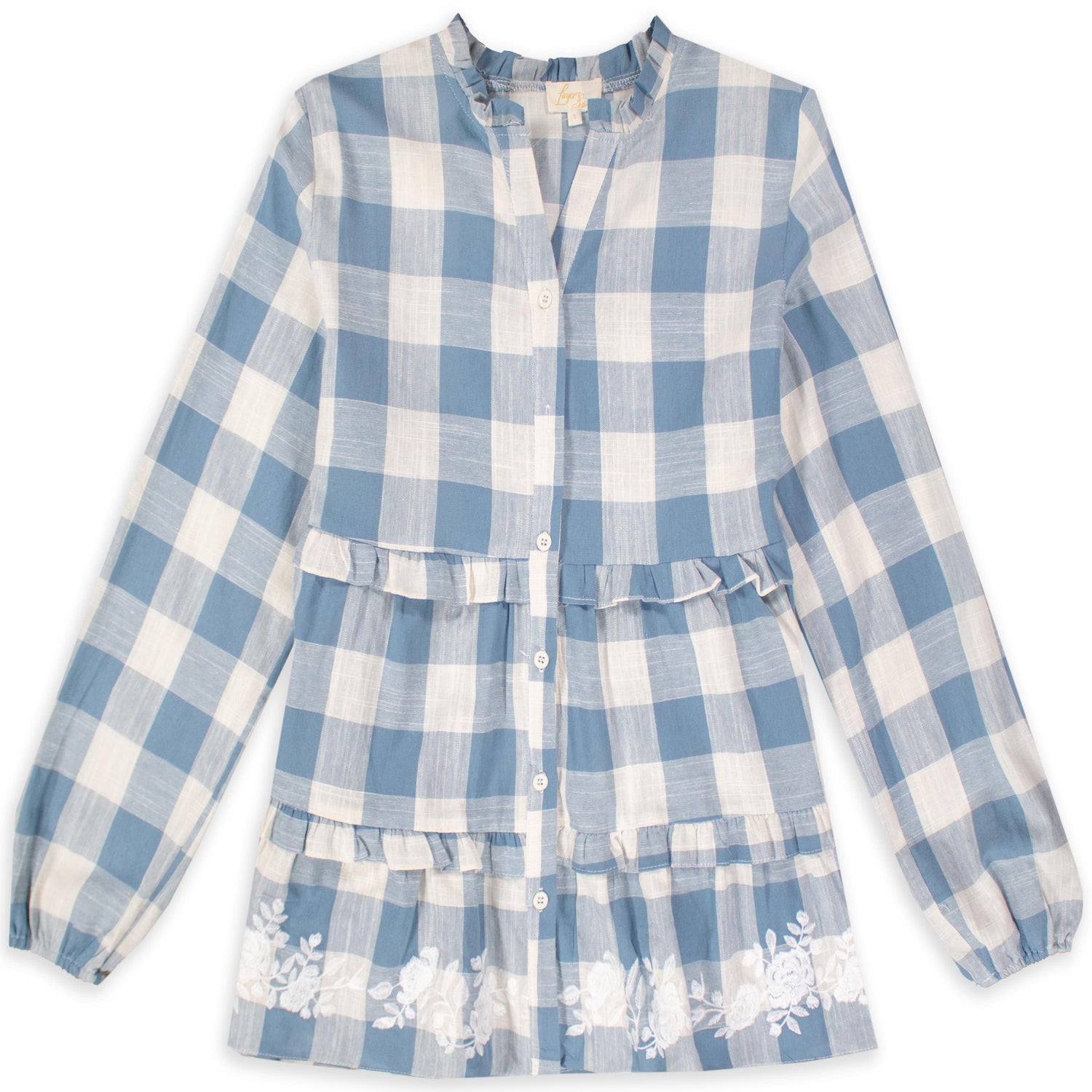 Blue Gingham Everly Long Sleeve Top