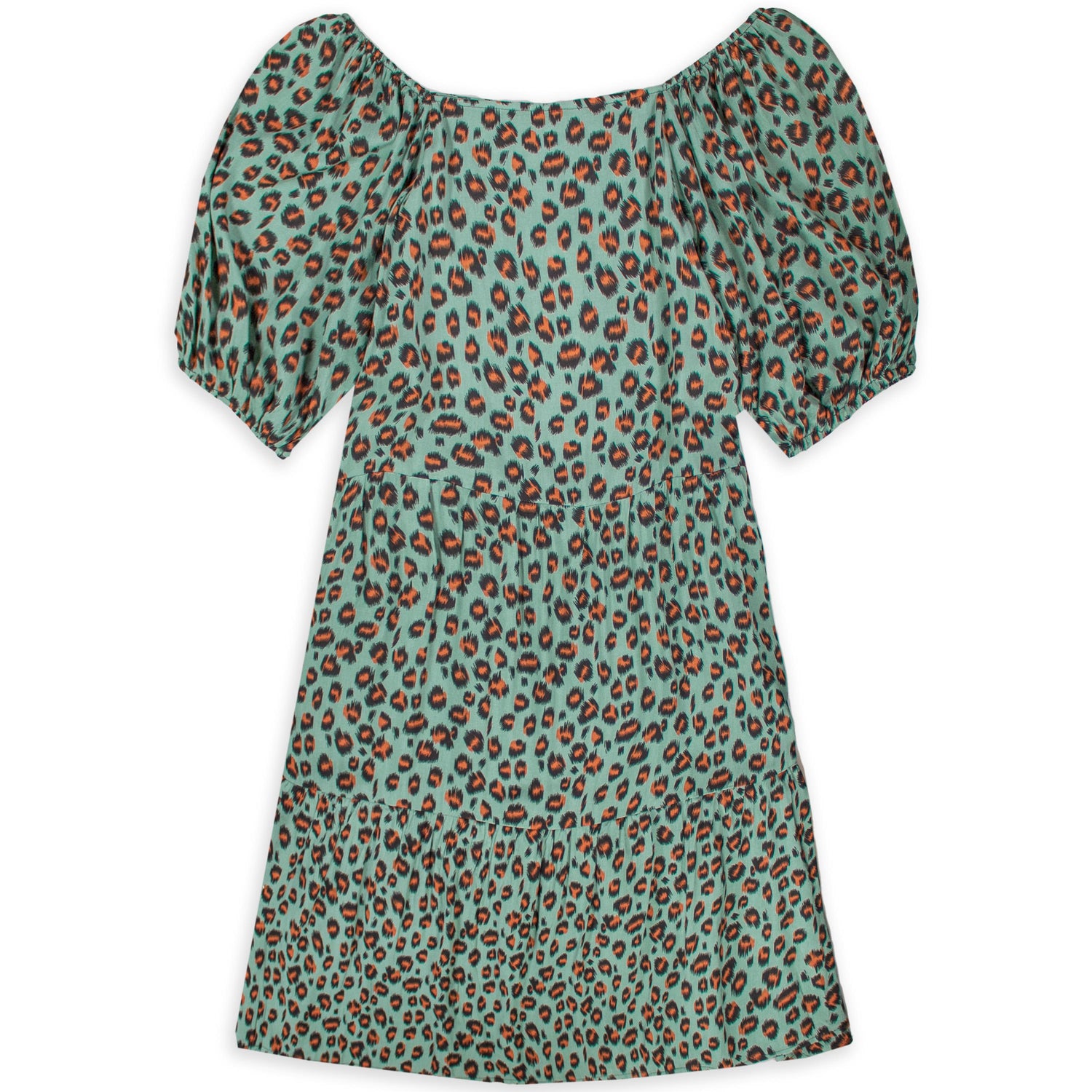 Turquoise Animal Print Capped Sleeve Tiffany Dress