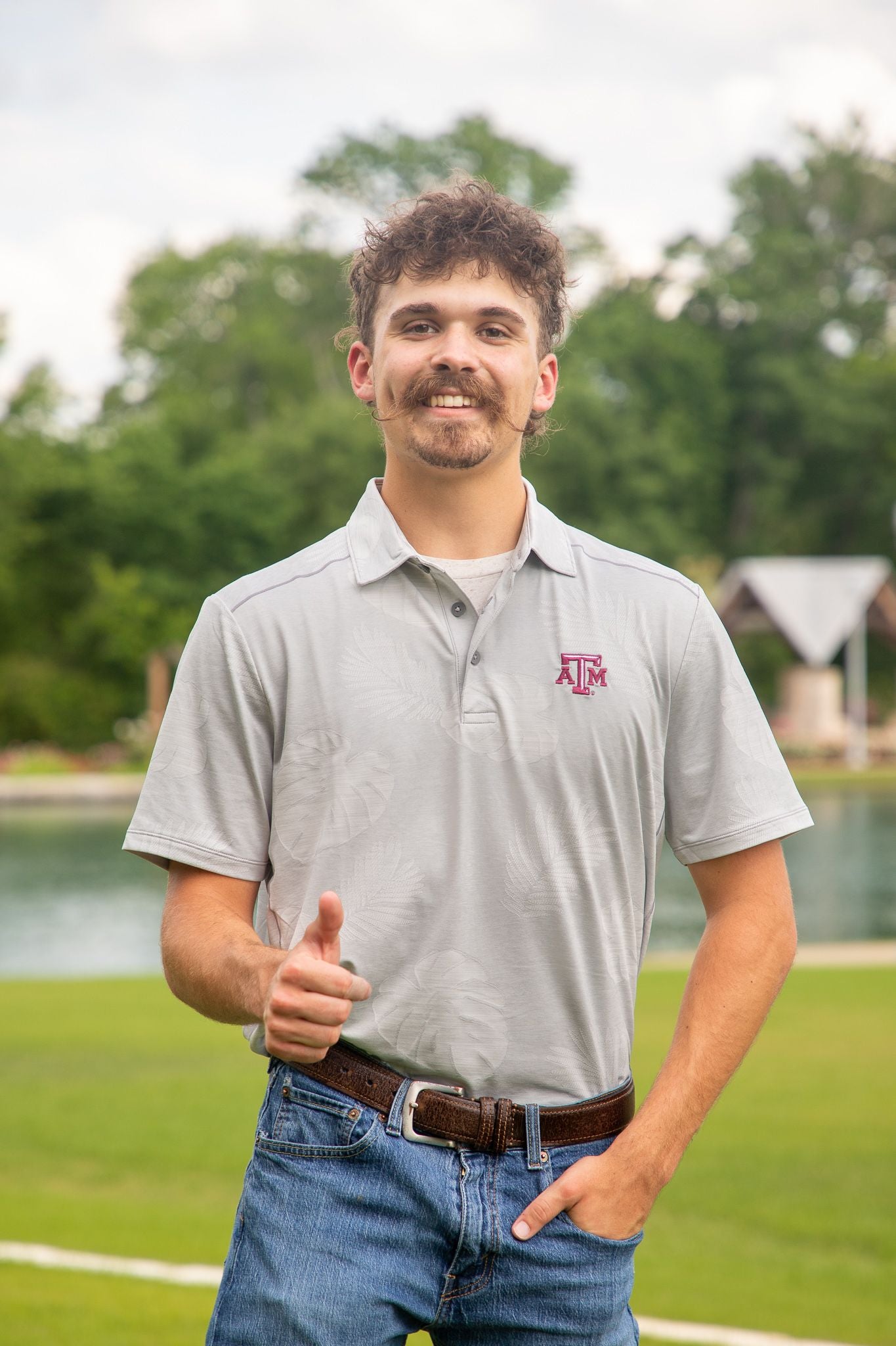 Texas A&M Tommy Bahama Palm Coast Delray Gray Polo