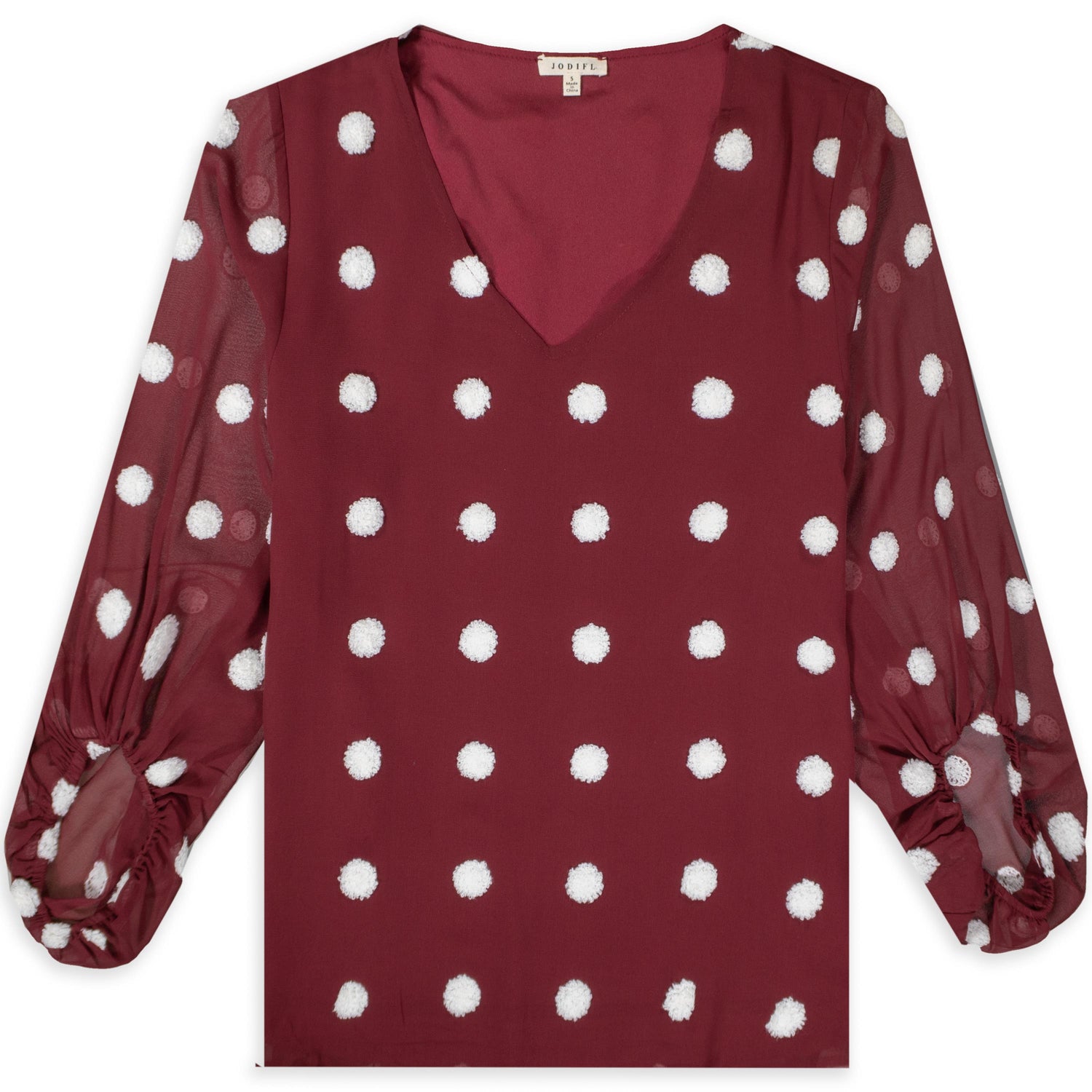 Maroon Polka Dot V-Neck Blouse
