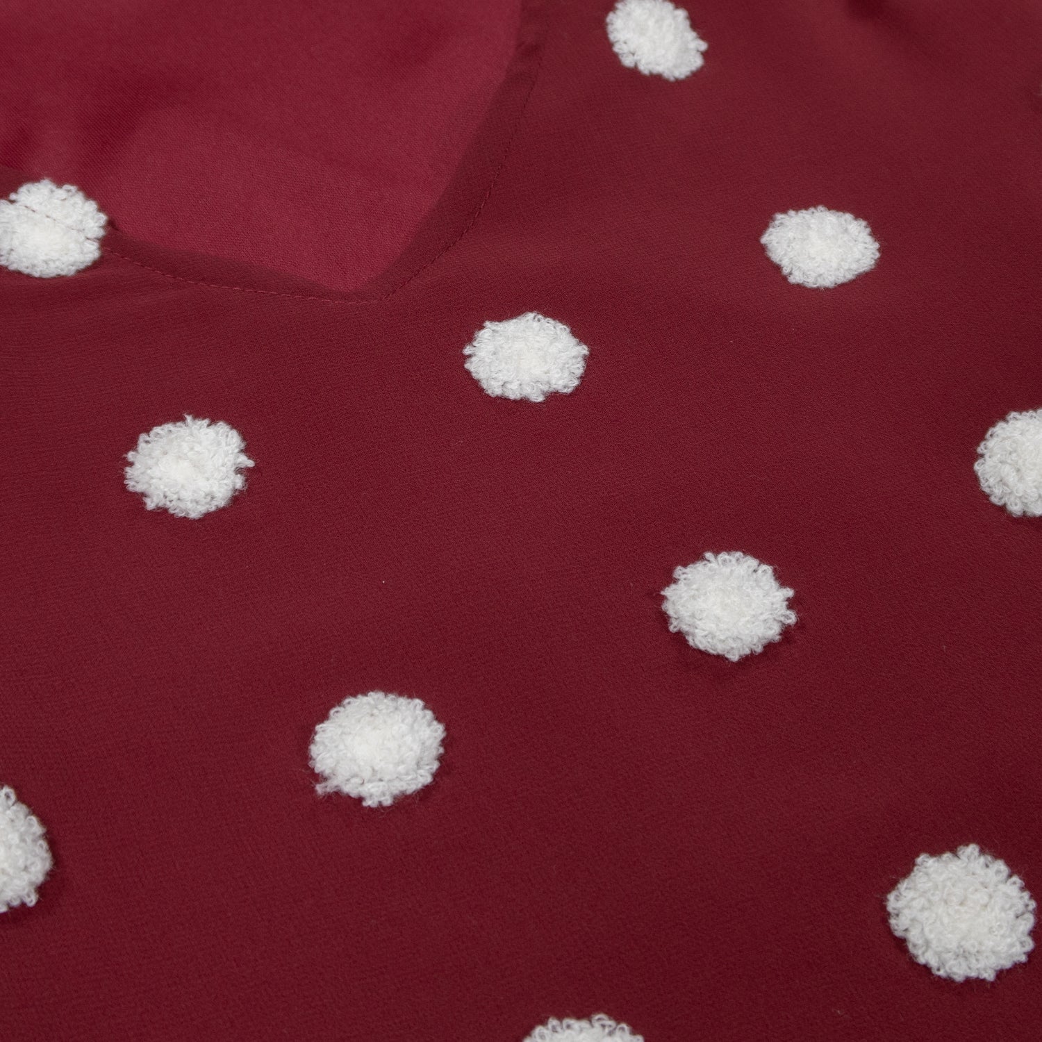 Maroon Polka Dot V-Neck Blouse