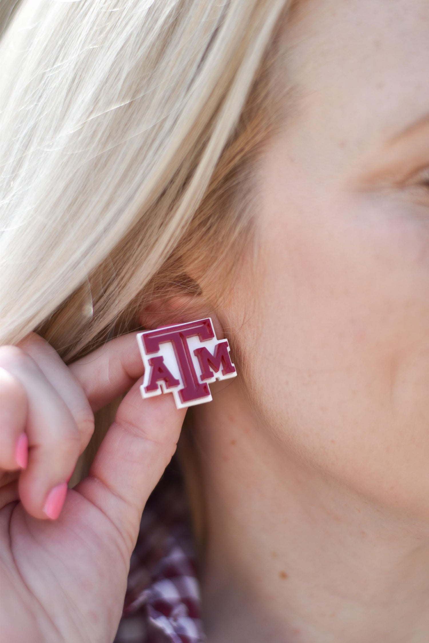 Texas A&M Maroon And White Beveled Atm Layered Earrings