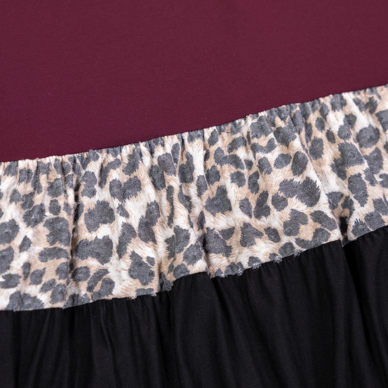 Maroon & Leopard Print Color Block Tiered Top