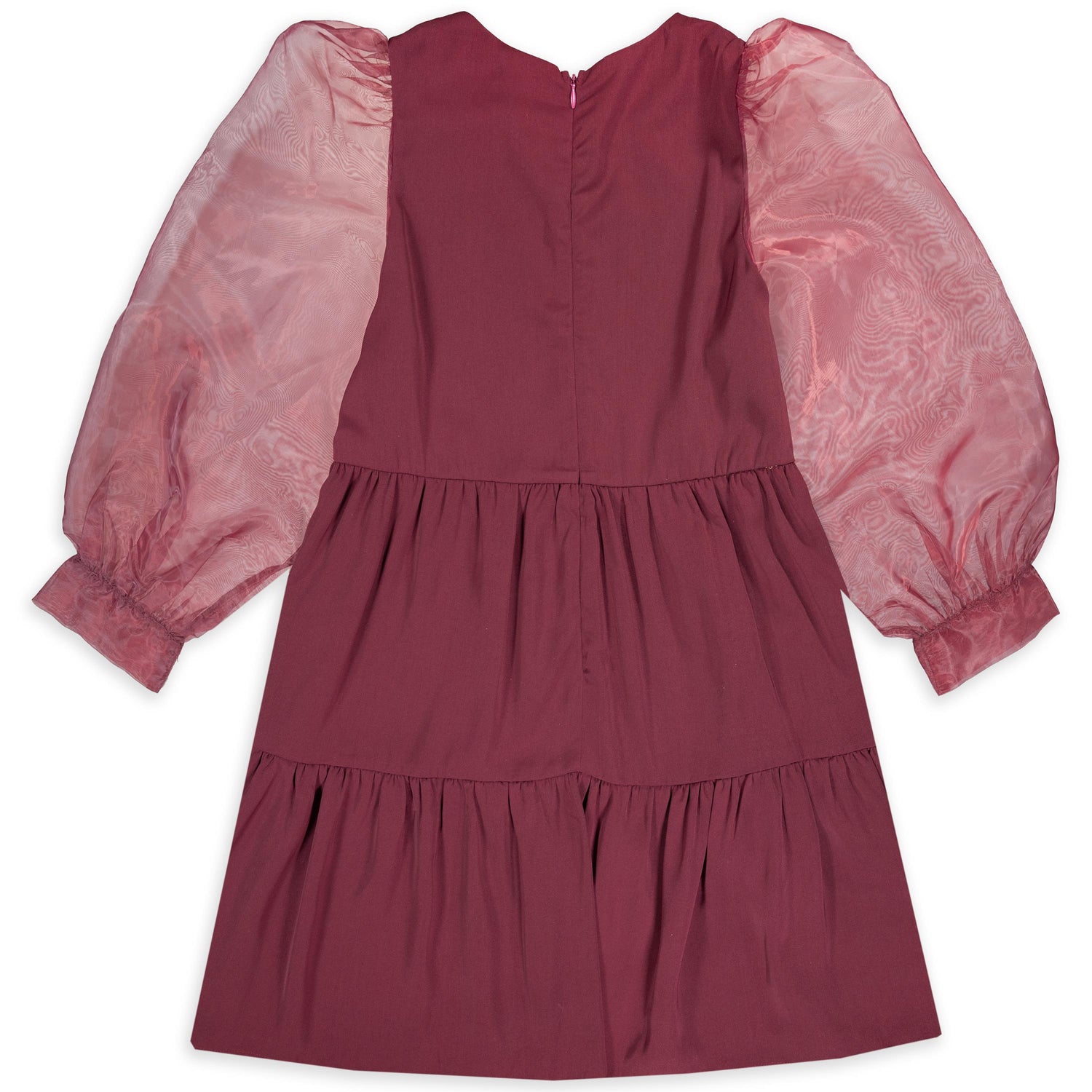 Long Sleeve Tulle Maroon Dress