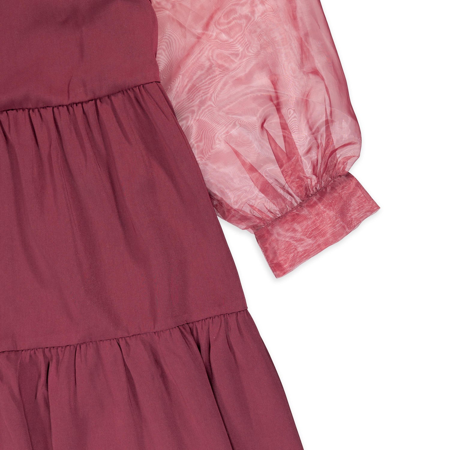 Long Sleeve Tulle Maroon Dress