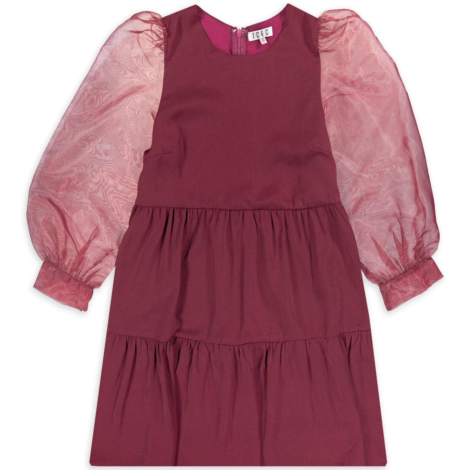 Long Sleeve Tulle Maroon Dress