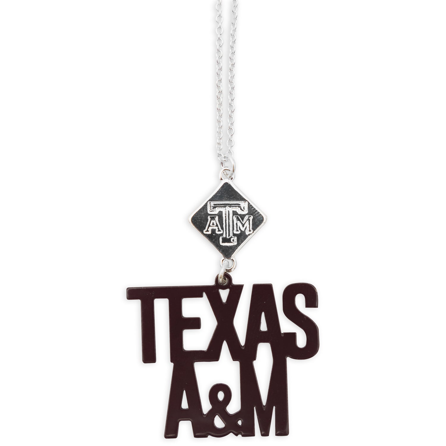 Texas A&M Acrylic Pendant Silver Necklace
