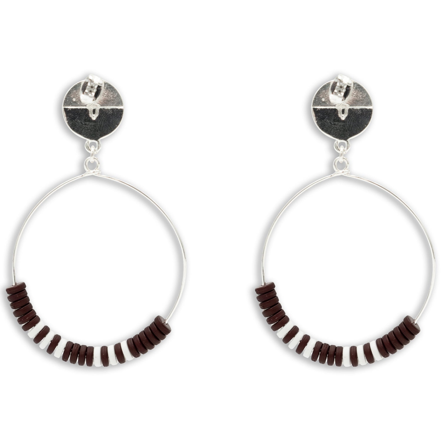 Texas A&M Maroon And White Beaded Silver Hoop Earrings