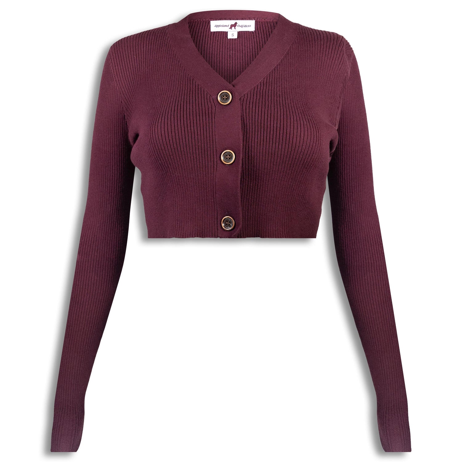 Maroon Tito Button Knit Cropped Cardigan