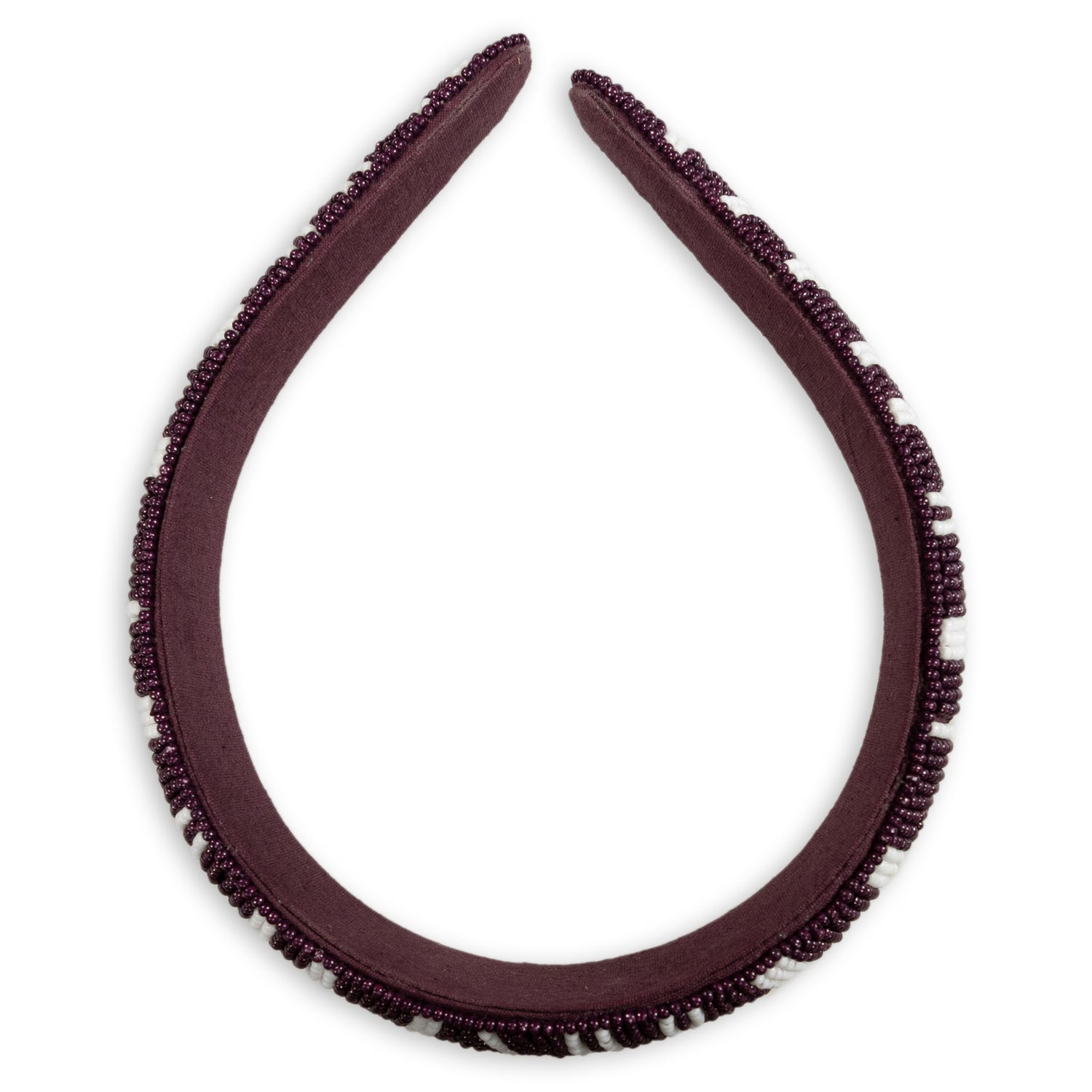 Maroon And White Beaded Zebra Headband