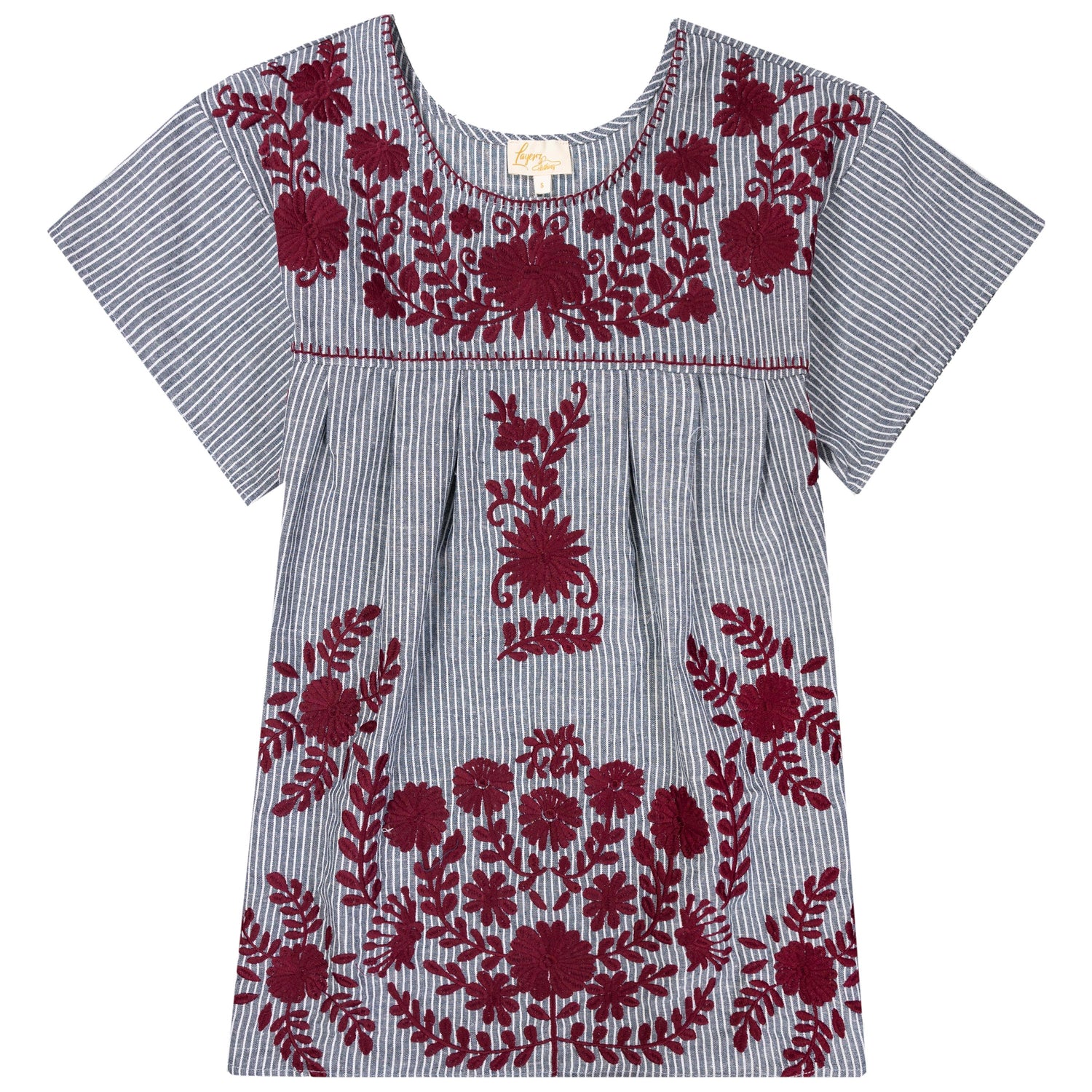 Layerz Pinstripe Denim with Maroon Embroidery Top