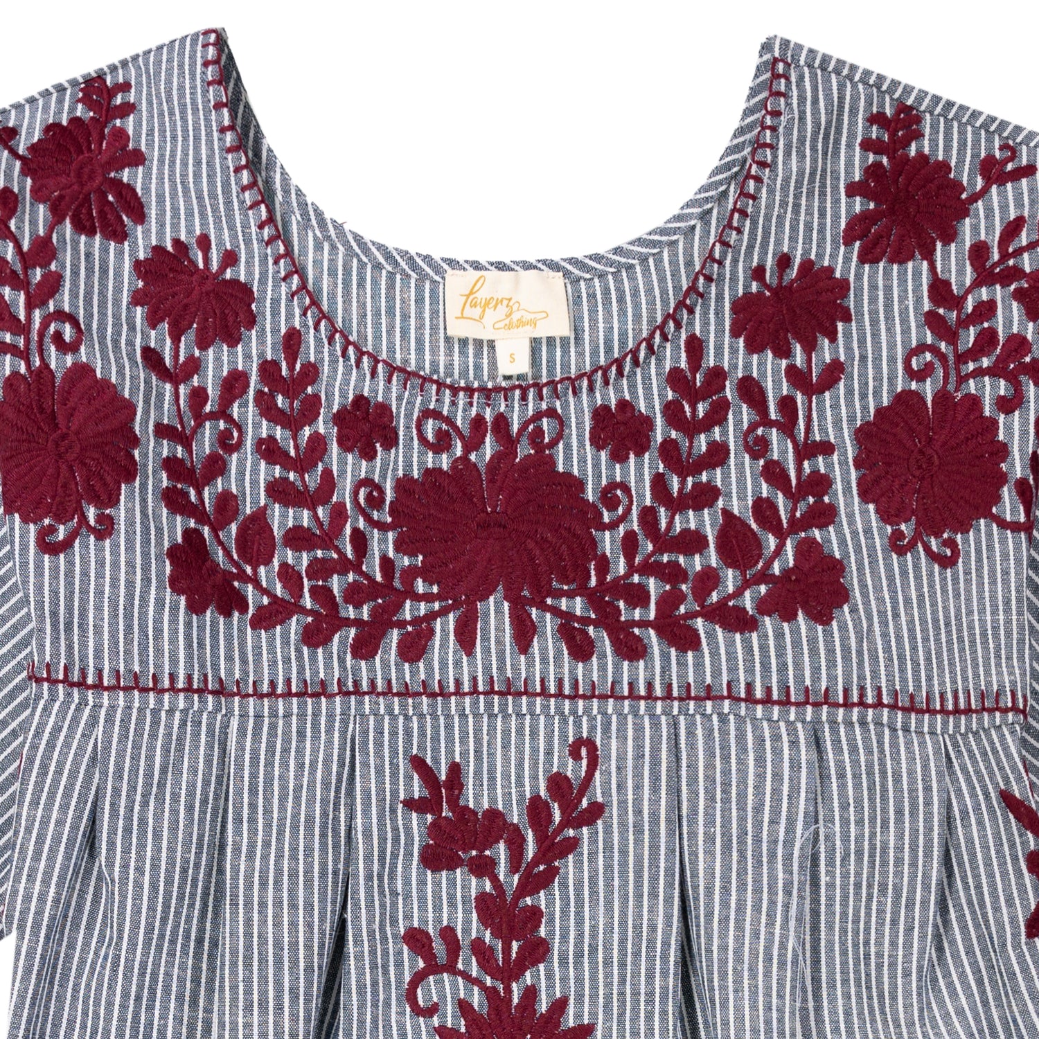 Layerz Pinstripe Denim with Maroon Embroidery Top