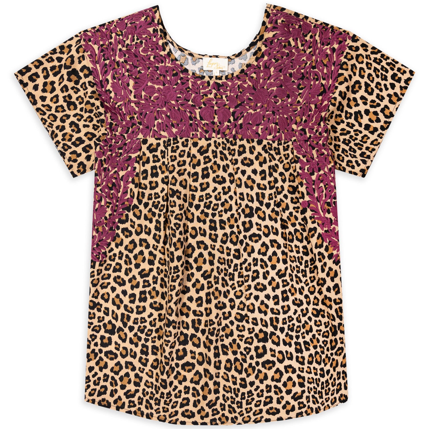 Leopard and Maroon Embroidery Top